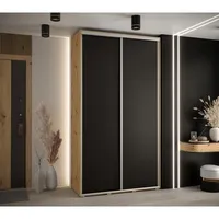 Posuvná skriňa Davos 1 140 cm 45 cm hĺbky Svetlohnedé drevo Čierna