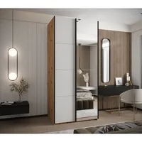 Skriňa s posuvnými dverami so zrkadlom Lux 3 100 Svetlohnedé drevo Biela