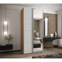 Skriňa s posuvnými dverami so zrkadlom Lux 3 100 Svetlohnedé drevo Biela