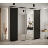 Skriňa s posuvnými dverami so zrkadlom vysoká Davos 3 250 hĺbka 60 cm Biela Čierna