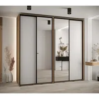 Skriňa s posuvnými dverami so zrkadlom vysoká Davos 3 250 hĺbka 60 cm Svetlohnedé drevo Biela