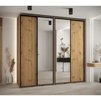Skriňa s posuvnými dverami so zrkadlom vysoká Davos 3 250 hĺbka 60 cm Svetlohnedé drevo