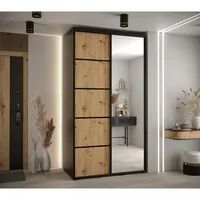 Skriňa s posuvnými dverami so zrkadlom Davos 5 140 cm 60 cm hĺbky Svetlohnedé drevo Čierna
