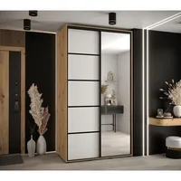 Skriňa s posuvnými dverami so zrkadlom Davos 5 140 cm 60 cm hĺbky Svetlohnedé drevo Biela