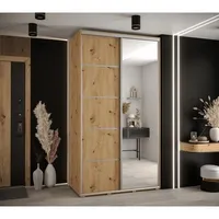 Skriňa s posuvnými dverami so zrkadlom Davos 5 140 cm 60 cm hĺbky Svetlohnedé drevo Sivá