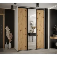 Skriňa s posuvnými dverami so zrkadlom vysoká Davos 3 180 hĺbka 60 cm Svetlohnedé drevo Biela Čierna