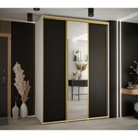 Skriňa s posuvnými dverami so zrkadlom vysoká Davos 3 180 hĺbka 60 cm Biela Čierna