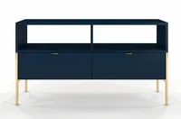 Elegantný tmavomodrý TV stolík Polka na zlatých nožičkách Modrá