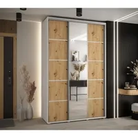 Skriňa s posuvnými dverami so zrkadlom Cannes 5 160 45 cm hĺbky Svetlohnedé drevo Biela Sivá