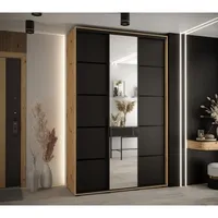 Skriňa s posuvnými dverami so zrkadlom Cannes 5 160 45 cm hĺbky Svetlohnedé drevo Čierna