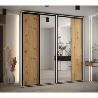 Skriňa s posuvnými dverami so zrkadlom vysoká Davos 3 230 hĺbka 45 cm Svetlohnedé drevo Biela Čierna