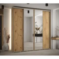Skriňa s posuvnými dverami so zrkadlom vysoká Davos 3 230 hĺbka 45 cm Svetlohnedé drevo Sivá