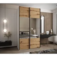 Skriňa s posuvnými dverami so zrkadlom Lux 4 140 Svetlohnedé drevo Biela Čierna
