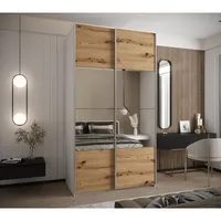 Skriňa s posuvnými dverami so zrkadlom Lux 4 140 Svetlohnedé drevo Biela Sivá