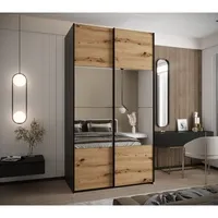 Skriňa s posuvnými dverami so zrkadlom Lux 4 140 Svetlohnedé drevo Čierna