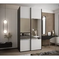 Skriňa s posuvnými dverami so zrkadlom Lux 4 140 Biela Čierna