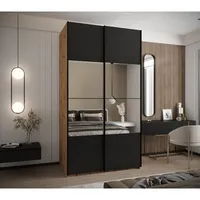 Skriňa s posuvnými dverami so zrkadlom Lux 4 140 Svetlohnedé drevo Čierna