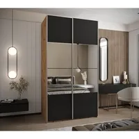 Skriňa s posuvnými dverami so zrkadlom Lux 4 140 Svetlohnedé drevo Čierna