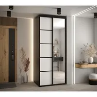 Skriňa s posuvnými dverami so zrkadlom Cannes 5 120 cm 60 cm hĺbky Biela Čierna