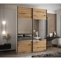 Skriňa s posuvnými dverami so zrkadlom Lux 4 190 Svetlohnedé drevo Biela Čierna