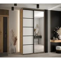 Skriňa s posuvnými dverami so zrkadlom Cannes 5 140 cm 45 cm hĺbky Svetlohnedé drevo Biela