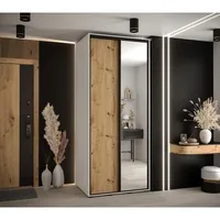 Skriňa s posuvnými dverami so zrkadlom vysoká Davos 3 110 hĺbka 60 cm Svetlohnedé drevo Biela Čierna