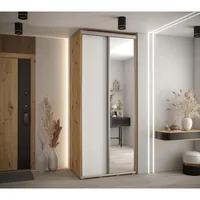 Skriňa s posuvnými dverami so zrkadlom vysoká Davos 3 110 hĺbka 60 cm Svetlohnedé drevo Biela