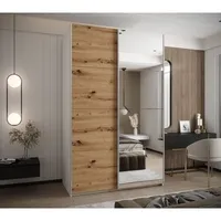 Skriňa s posuvnými dverami so zrkadlom Lux 3 150 Svetlohnedé drevo Biela Sivá