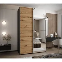 Skriňa s posuvnými dverami so zrkadlom Lux 3 150 Svetlohnedé drevo Čierna