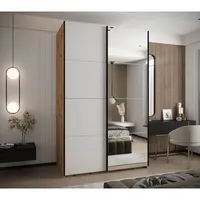 Skriňa s posuvnými dverami so zrkadlom Lux 3 150 Svetlohnedé drevo Biela