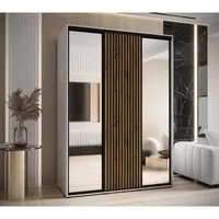Šatní skříň s posuvnými dveřmi a zrcadlem Lanko 2 170, hloubka 60 cm Dřevo světle hnědé Bílá Černý