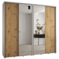 Skriňa s posuvnými dverami so zrkadlom vysoká Davos 3 260 hĺbka 45 cm Svetlohnedé drevo Biela Sivá