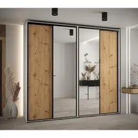 Skriňa s posuvnými dverami so zrkadlom vysoká Davos 3 260 hĺbka 45 cm Svetlohnedé drevo Biela Čierna