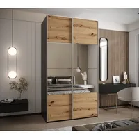 Skriňa s posuvnými dverami so zrkadlom Lux 4 130 Svetlohnedé drevo Čierna