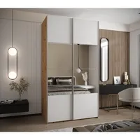 Skriňa s posuvnými dverami so zrkadlom Lux 4 130 Svetlohnedé drevo Biela