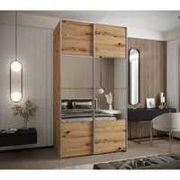 Skriňa s posuvnými dverami so zrkadlom Lux 4 130 Svetlohnedé drevo Sivá