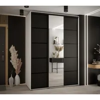 Skriňa s posuvnými dverami so zrkadlom Davos 5 170 cm 60 cm hĺbky Biela Čierna