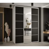 Skriňa s posuvnými dverami so zrkadlom Davos 5 170 cm 60 cm hĺbky Biela Čierna