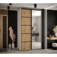 Skriňa s posuvnými dverami so zrkadlom Davos 5 130 cm 60 cm hĺbky Svetlohnedé drevo Biela Čierna
