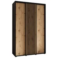 Šatní skriňa s posuvnými dverami Lanko 1 150 cm 60 cm hĺbky Svetlohnedé drevo Čierna