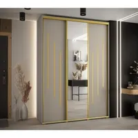 Skriňa s posuvnými dverami so zrkadlom Dakota 9 180 60 cm hĺbky Sivá Žltá
