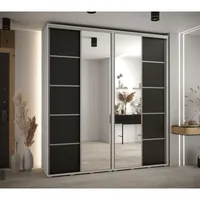 Skriňa s posuvnými dverami so zrkadlom Davos 5 220 cm 45 cm hĺbky Biela Čierna