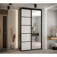 Skriňa s posuvnými dverami so zrkadlom Cannes 5 130 cm 60 cm hĺbky Biela Čierna