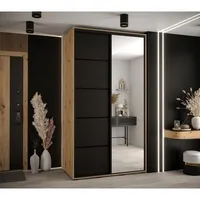 Skriňa s posuvnými dverami so zrkadlom Cannes 5 130 cm 60 cm hĺbky Svetlohnedé drevo Čierna