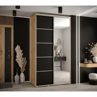 Skriňa s posuvnými dverami so zrkadlom Cannes 5 130 cm 60 cm hĺbky Svetlohnedé drevo Čierna