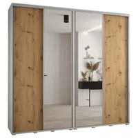 Skriňa s posuvnými dverami so zrkadlom vysoká Davos 3 250 hĺbka 45 cm Svetlohnedé drevo Biela Sivá