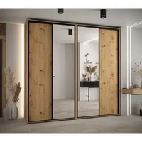 Skriňa s posuvnými dverami so zrkadlom vysoká Davos 3 250 hĺbka 45 cm Svetlohnedé drevo