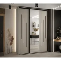 Skriňa s posuvnými dverami so zrkadlom Dakota 9 170 cm 60 cm hĺbky Sivá Čierna