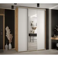 Skriňa s posuvnými dverami so zrkadlom vysoká Davos 3 170 hĺbka 60 cm Svetlohnedé drevo Biela
