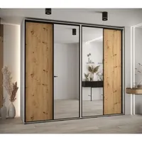Skriňa s posuvnými dverami so zrkadlom vysoká Davos 3 270 hĺbka 60 cm Svetlohnedé drevo Biela Čierna